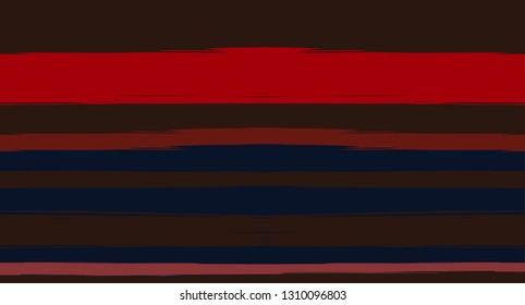 Brown, Black, Red Painted Vector Seamless Summer Pattern Sailor Stripes. Simple Textured Horizontal Modern Lines, Paint Brush Male Fabric Design. Vector Watercolor Seamless Stripes Track Background