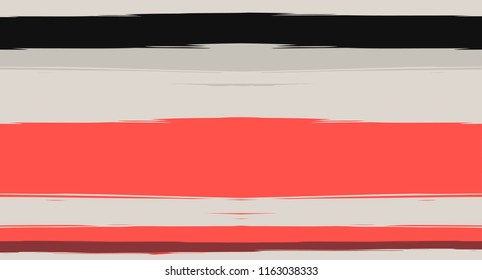 Brown, Black, Red Sailor Stripes Painted Vector Seamless Summer Pattern. Grunge Textured Horizontal Graffiti Lines, Paint Brush Male Fabric Design. Vector Watercolor Seamless Stripes Track Background