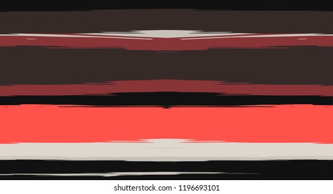 Brown, Black, Red Sailor Stripes Painted Vector Seamless Summer Pattern. Grunge Textured Horizontal Modern Lines, Paintbrush Male Fabric Design. Vector Watercolor Seamless Stripes Track Background