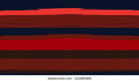 Brown, Black, Red Vector Seamless Summer Pattern Narrow Sailor Stripes. Simple Textured Horizontal Modern Lines, Paint Brush Male Fabric Design. Vector Watercolor Seamless Stripes Trace Background