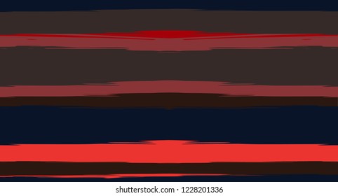 Brown, Black, Red Vector Seamless Summer Pattern Narrow Sailor Stripes. Trendy Textured Horizontal Hipster Lines, Paintbrush Male Fabric Design. Vector Watercolor Seamless Stripes Paint Background