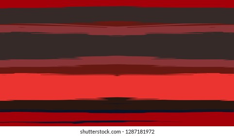 Brown, Black, Red Vector Seamless Summer Pattern Narrow Sailor Stripes. Simple Textured Horizontal Modern Lines, Paintbrush Male Fabric Design. Vector Watercolor Seamless Stripes Paint Background