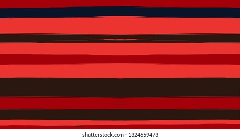 Brown, Black, Red Vector Seamless Summer Pattern Funky Sailor Stripes. Grunge Textured Horizontal Graffiti Lines, Paint Brush Male Fabric Design. Vector Watercolor Seamless Stripes Trace Background