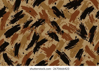 Brown and black rough brush marks in seamless camouflage-inspired abstract style.