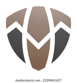 Brown and Black Shield Shaped Letter T Icon on a White Background