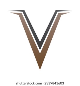 Brown and Black Spiky Shaped Letter V Icon on a White Background
