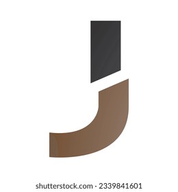 Brauner und schwarzer geteilter Buchstabe J - Symbol auf weißem Hintergrund