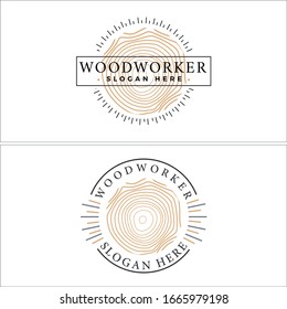 Brown black square circle wooden line icon symbol initial modern logo design template suitable for Home Furnishing Wood Market Architect Business tree texture natural timber forest nature plant growth