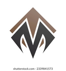 Letra marrón y negra cuadrada con forma de diamante icono M sobre fondo blanco