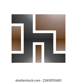Brown and Black Square Shaped Glossy Letter H Icon on a White Background