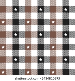 Marrón y negro con fondo a cuadros de estrellas. fondo a cuadros. fondo a cuadros. fondo a cuadros. Patrón sin costuras. para el telón de fondo, decoración, envoltura de regalo, mantel de gingham, manta, tartán.