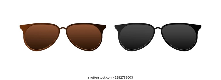 Brown and black sunglasses. Fashion accessory to protect your eyes from sun with stylish lenses and plastic vector frames.