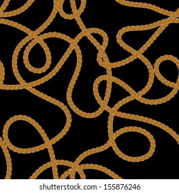Brown and black tangled marine ropes seamless pattern, vector