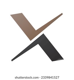 Brown and Black Tick Shaped Letter X Icon on a White Background