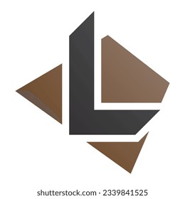 Brown and Black Trapezium Shaped Letter L Icon on a White Background