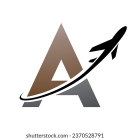 Brown and Black Uppercase Letter A Icon with an Airplane on a White Background