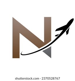 Brown and Black Uppercase Letter N Icon with an Airplane on a White Background