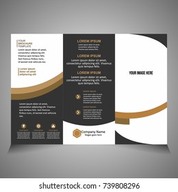 Brown and black vector business trifold Leaflet Brochure Flyer template flat design set