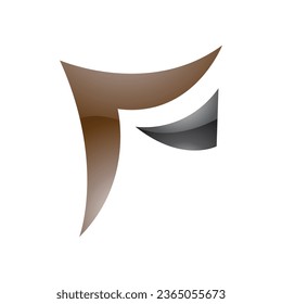 Brown and Black Wavy Glossy Paper Shaped Letter F Icon on a White Background
