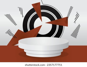 Brown, black and white mockup product display. Minimal geometric forms. Vector cylinder pedestal podium. Stage showcase scene for presentation.