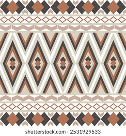 Brown, black, and white vintage geometric vector patterns that are traditional, ethnic, Navajo, or Native American Indian. Design for clothing, curtains, carpets, sarongs, Hmong, and fabric edges.

