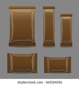 Brown Blank Foil Food Snack pack For Chips, Spices, Coffee, Salt, and other products.