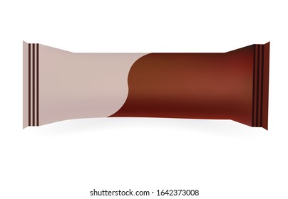 Brown Blank Food Packaging For Biscuit, Wafer, Crackers, Sweets, Chocolate Bar, Candy Bar, Snacks . Design Template. Isolated On White Background. Wrapper Mock-up.