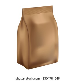 Brown blank paper foil bag for food isolated on white background.