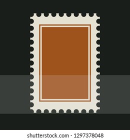 Brown blank postage stamp. Toothed border sticker. Vector flat style illustration on dark