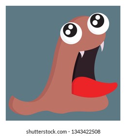 Brown blob monster with open mouth vector illustration on white background 