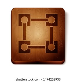 Brown Blockchain technology icon isolated on white background. Cryptocurrency data. Abstract geometric block chain network technology business. Wooden square button. Vector Illustration