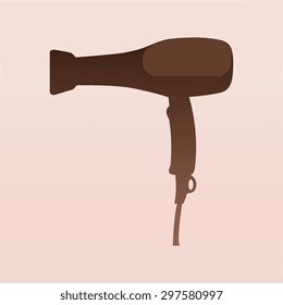 Brown Blow Dryer . Hair Dryer. Hairdresser Symbol - Vector Illustration