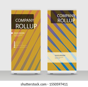 Brown blue Abstract Shapes Modern Exhibition Advertising Trend Business Roll Up Banner Stand Poster Brochure flat design template creative concept. Brown background Roll Up EPS. Presentation Cover