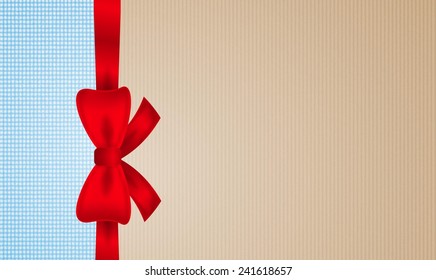 brown and blue cardboard background  with red bow, vector template