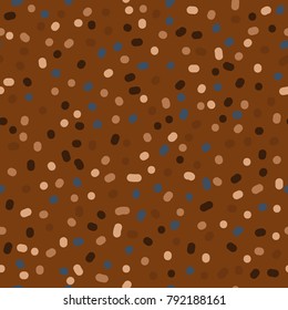 Brown and blue colored blob misshapen polka dot confetti background. Seamless repeating pattern