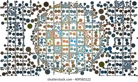 Brown blue dot circle on white abstract background
