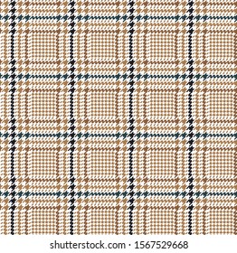 Brown and blue glen check pattern. Stylish hounds tooth checkered design.