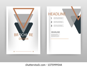 Brown blue gray down arrows business brochure flyer design. Multipurpose abstract brochure template cover. Geometrica leaflet vector design. Annual report presentation. Vertical A4 size. EPS