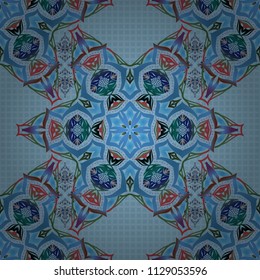 Brown, blue and green abstract ornament, vector seamless pattern of abstract decorative elements.