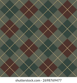 Brown, azul, verde e amarelo Argyle ilustração vetor padrão sem emenda