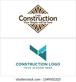 Brown blue line art building combination mark logo design concept suitable for construction import flooring carpet tiles