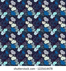 Brown, blue and neutral Vector illustration. Seamless pattern with Ethnic Hearts, in retro 80s style for fabric print, paper print and website backdrop. Valentines Day.
