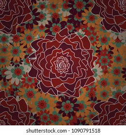Brown, blue and orange abstract background painted geometry shine and layer element seamless pattern. Raster illustration.