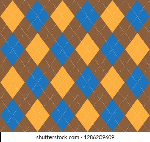 Brown, Blue and Orange Argyle Seamless Pattern