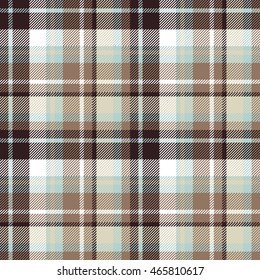 Brown blue seamless check fabric texture. Vector illustration.
