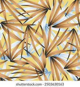 brown and blue seamless vector stock leaf pattern on yellow background