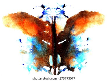 brown- blue watercolor symmetrical Rorschach blot on a white background