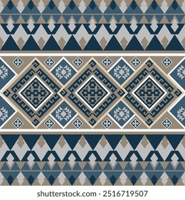 Brown, blue, and white geometric patterns that are traditional, ethnic, Navajo, or Native American Indian. designs for clothing, curtains, carpets, sarongs, Hmong, and fabric edges.