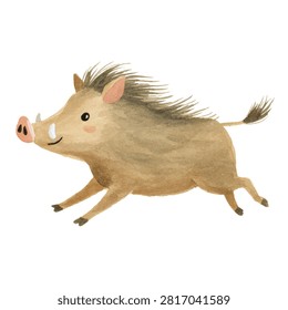 Brown boar with quills running fast