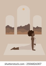 Brown body positive woman doing yoga  poster 